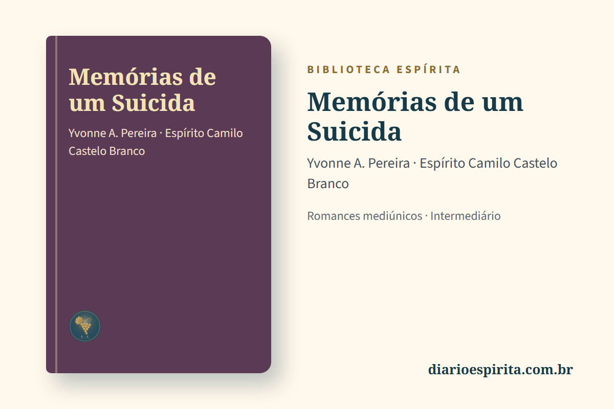 Cartão do livro Memórias de um Suicida, de Yvonne A. Pereira, pelo Espírito Camilo Castelo Branco
